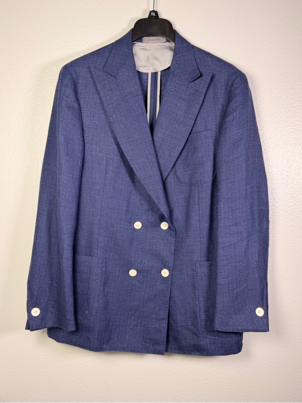 Corneliani Italy Blue Double Breasted Academy Slim Fit Sport Coat 54R US 44R